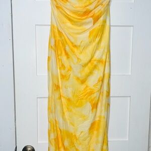 Yellow Floral Strapless Maxi Dress